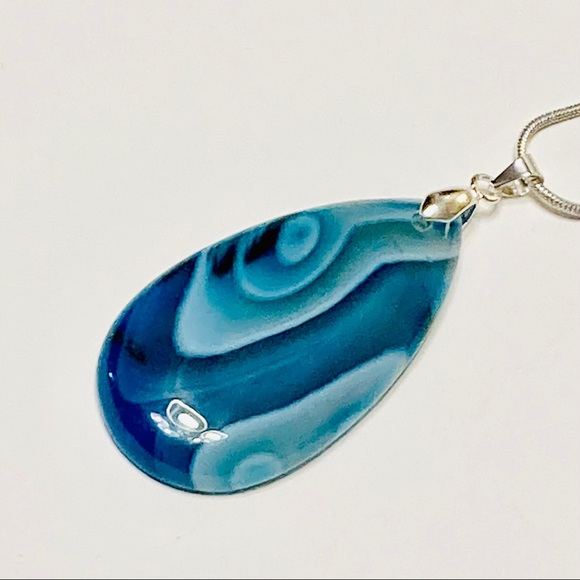 THERAPEUTIC Blue ONYX STONE NECKLACE With Soothing Ocean Waves & Healing Energy - Picture 8 of 11